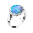 Stříbrný prsten s opálem a krystaly 35060.1 světle modrá