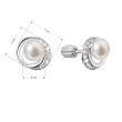 Stříbrné náušnice s říční perlou a zirkony 21098.1B
