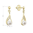 Elegantní zlaté náušnice s perlou a brilianty 91PB00047