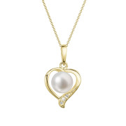 Zlatý perlový náhrdelník srdíčko s brilianty 92PB00049