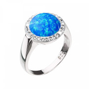 Stříbrný prsten s opálem a krystaly Preciosa 35060.1-modrý