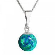Stříbrný náhrdelník s umělým opálem 12050.3 green