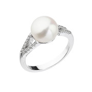 Stříbrný prsten se zirkony a perlou 25003.1