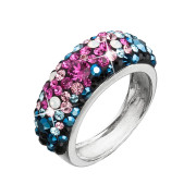 Prsten s krystalky Swarovski 35031.1 mix barev modrá růžová