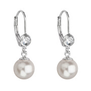Visací stříbrné náušnice s perlou Swarovski 31196.1-bílá 