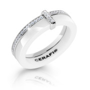 Dámský keramický prsten se zirkony Cerafi Binomio Bianco 904