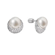 Luxusní stříbrné náušnice s perlou a zirkony 21099.1B