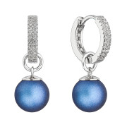Stříbrné náušnice visací s perlou a zirkony 31298.3 Tmavě modrá