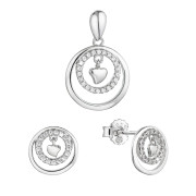 Stříbrná sada šperků kroužky se zirkony a malé srdíčko uprostřed 19034.1