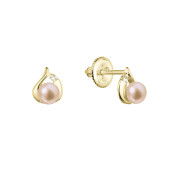 Zlaté náušnice s perlou a brilianty 91PB00052