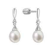 Stříbrné náušnice s říční perlou a zirkonem 21105.1B