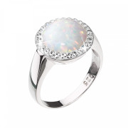 Prsten pro ženy stříbro s opálem a krystaly 35060.1 bílá