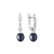 Stříbrné náušnice se zirkony a říční perlou SK25486ELB