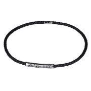 Kožený náhrdelník s ocelí NSS295BK