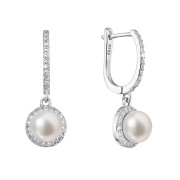 Luxusní stříbrné náušnice s říční perlou a zirkony 21076.1