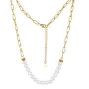 Pozlacený perlový náhrdelník chirurgická ocel NSS796