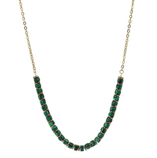 Moderní náhrdelník z pozlacené oceli a syntetického malachitu NSS1014M