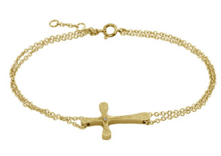 Pozlacený náramek křížek z chirurgické oceli BSS778