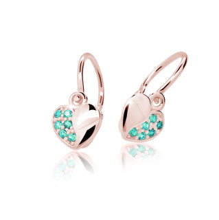 Zlaté dětské náušnice srdíčka Cutie Jewellery C2160R Mint Green