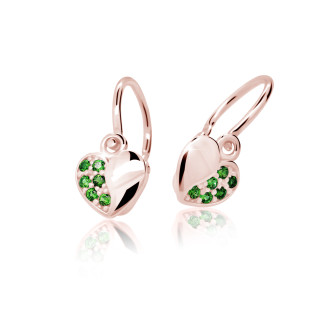 Zlaté dětské náušnice srdíčka Cutie Jewellery C2160R Green