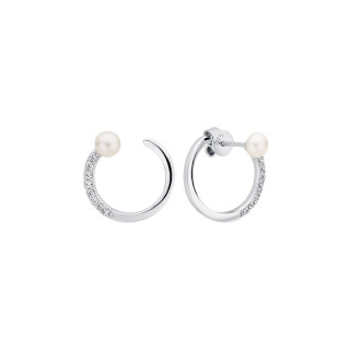 Moderní stříbrné náušnice s říční perlou SK23223EW