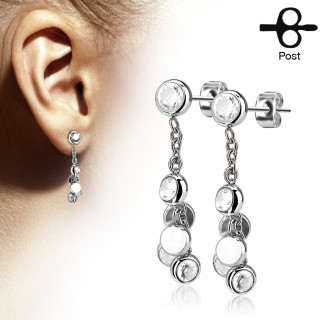 Visací ocelové náušnice se zirkony 10244