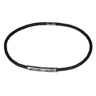 Kožený náhrdelník s ocelí NSS295BK