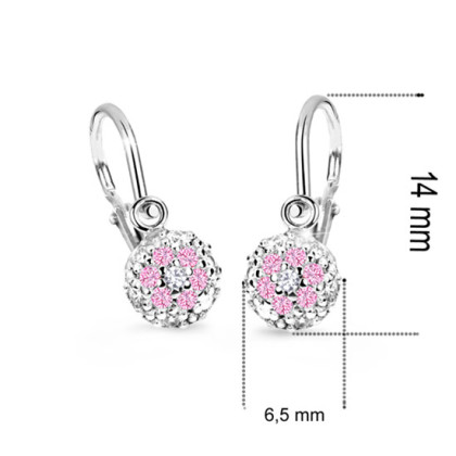 Náušnice dětské bílé zlato se zirkony Cutie C2747B-Růžová