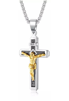 Ocelový náhrdelník kříž SEGX1626GD