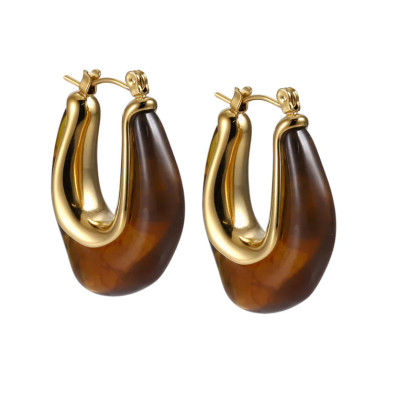 Visací ocelové náušnice s imitací jantaru MESS45 - Brown