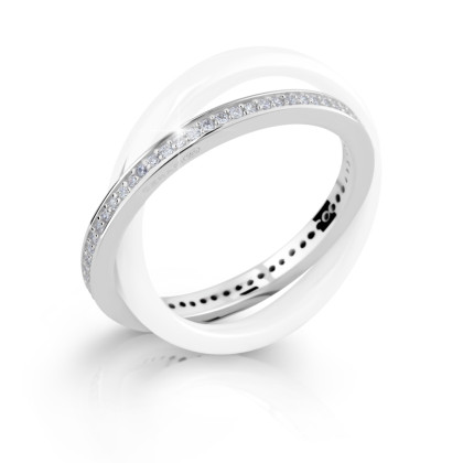 Dámský keramický prsten se zirkony Cerafi Due Bianco 125