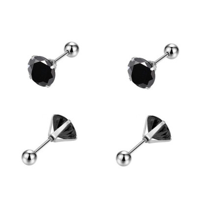 Stylové náušnice z chirurgické oceli s černým zirkonem WJHE1244ST-BC