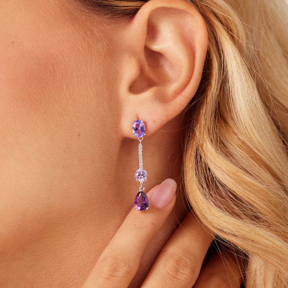 Dlouhé náušnice se zirkony Brosway Fancy Magic Purple FMP133