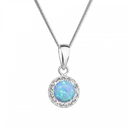 Stříbrný náhrdelník s opálem a krystaly 32083.1 lt.blue