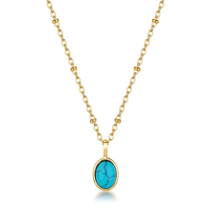 Pozlacený náhrdelník z chirurgické oceli s tyrkysem Brosway ESSENTIAL BNL132