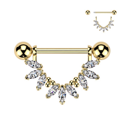 Zlatý piercing do bradavek z chirurgické oceli SEKSQ0172GD