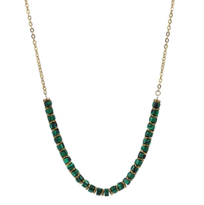 Moderní náhrdelník z pozlacené oceli a syntetického malachitu NSS1014M