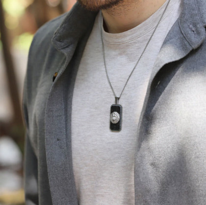 Ocelový přívěsek s kovaným uhlíkem + řetízek 55 cm PSS1178 - Lev