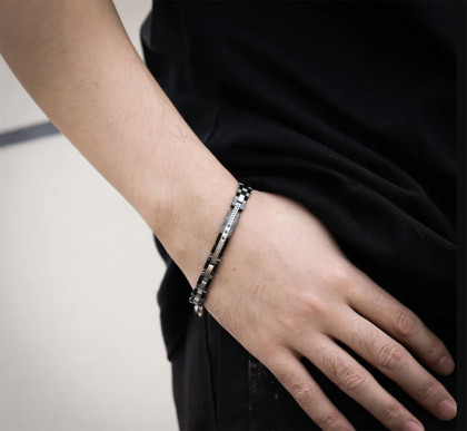 Náramek z chirurgické oceli a keramiky CBS30