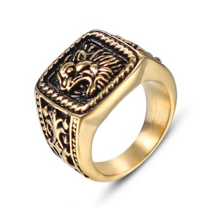 Pečetní prsten z chirurgické oceli zlatý WJHB578