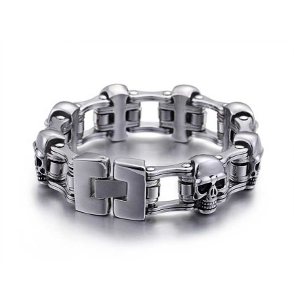 Pánský ocelový náramek s lebkami WJHB211