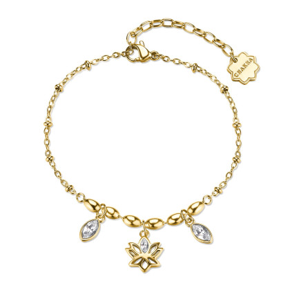 Zlatý ocelový náramek s lotosovým květem Brosway CHAKRA BHKB260