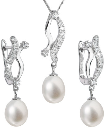 Souprava stříbrných šperků s perlami a zirkony 29028.1
