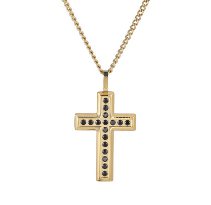 Přívěsek z chirurgické oceli křížek s kamínky + řetízek PSS1245ST