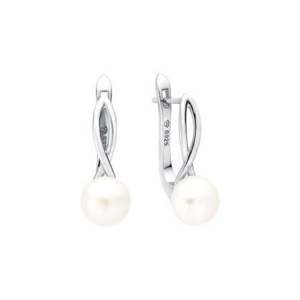 Visací stříbrné náušnice s říční perlou SK22104ELW
