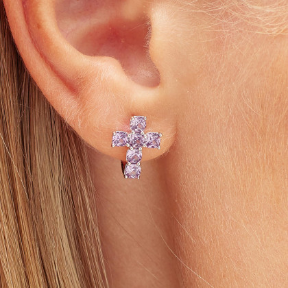 Náušnice do ucha křížek Brosway Fancy Magic Purple FMP21