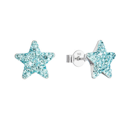 Náušnice hvězdičky s krystaly Preciosa 31312.3-aqua