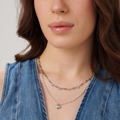 Perlový náhrdelník s krystaly a srdíčkem Brosway CHAKRA BHKN131