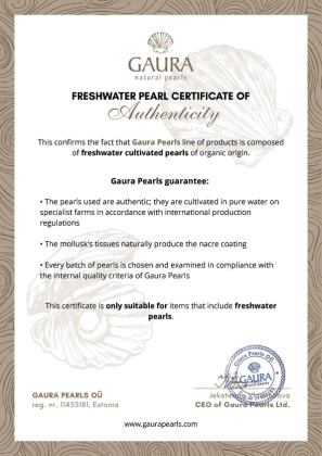 Certifikát k použitým perlám