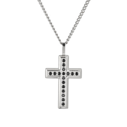 Přívěsek z chirurgické oceli křížek s kamínky + řetízek PSS1245ST